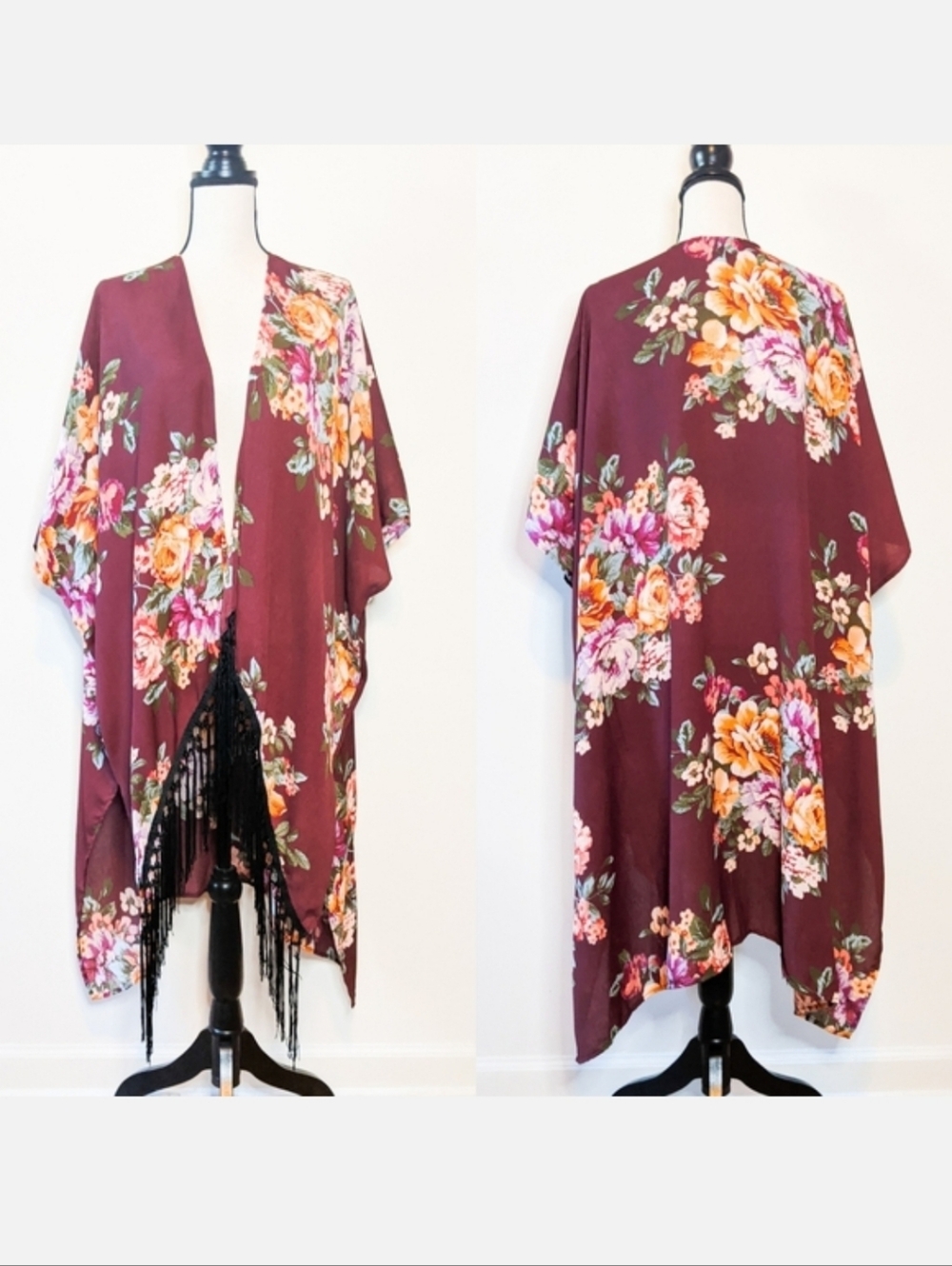 NWT Oddi Fringed Moody Floral Kimono